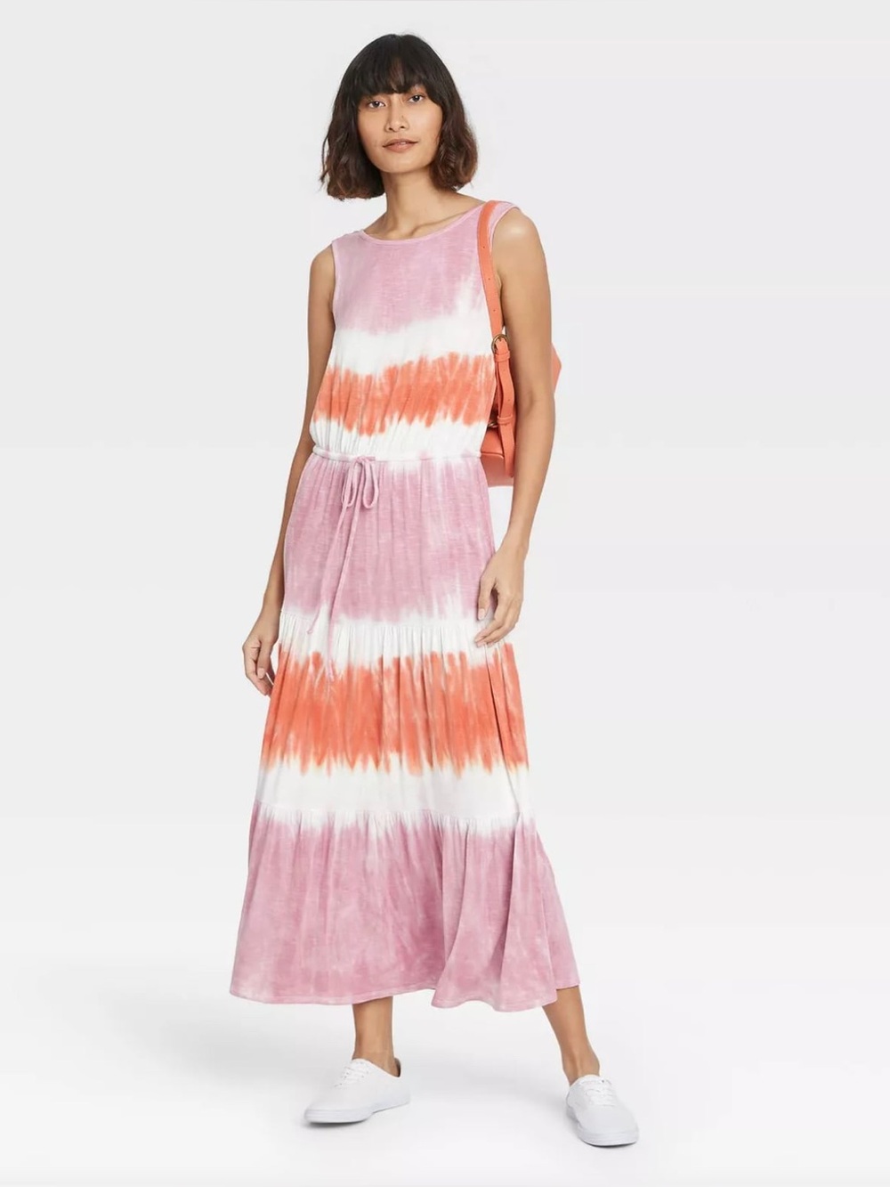 Knox Rose Women's Sleeveless Tie-Dye Midi Dress in Pink & Orange Boho Size M